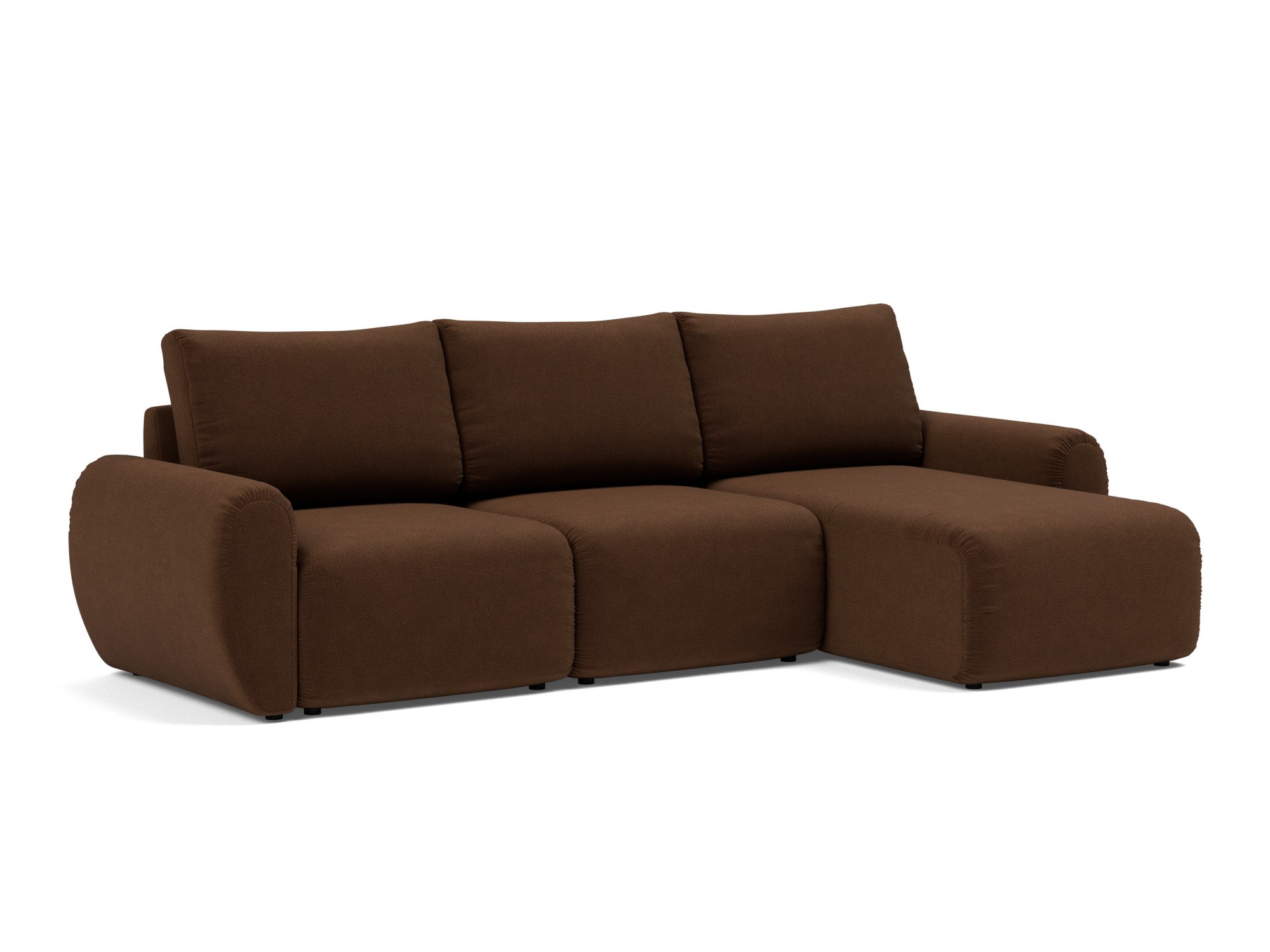Schlafsofa Norum mit Chaiselongue und Curve-Armlehnen Strukturierter Stoff Taura 359-Cappuccino