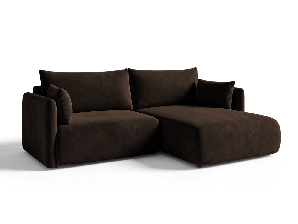 Cosmopolitan Design Ecksofa Monaco 3-Sitzer mit Schlaffunktion Samt Bluvel Dunkelbraun Rechts