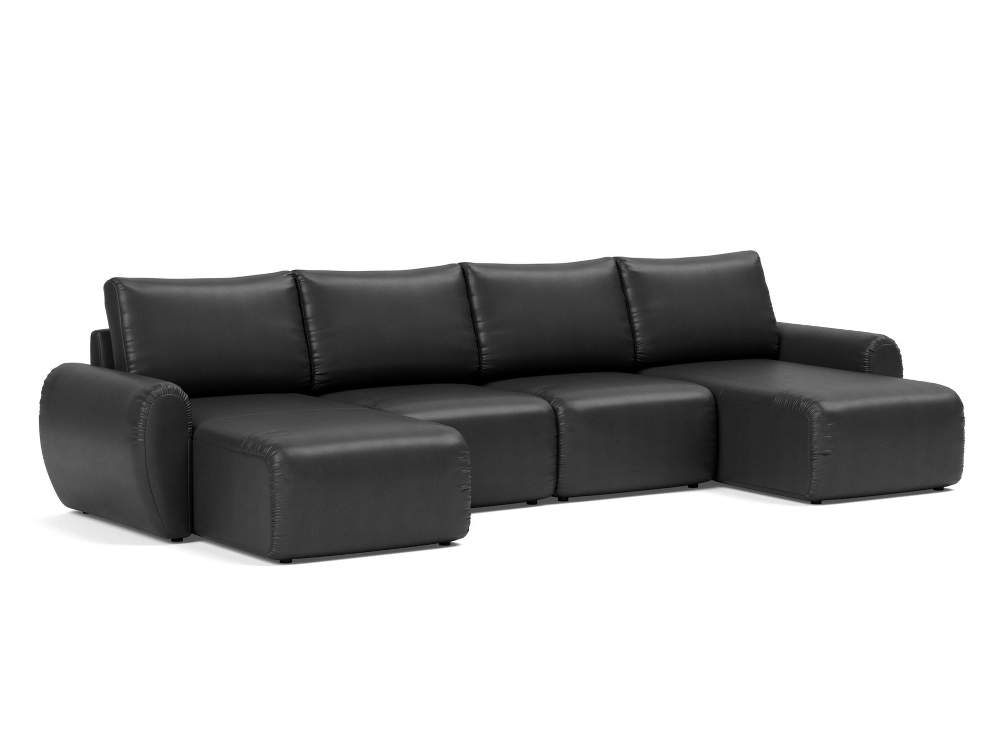 Schlafsofa Norum U-Form mit Curve-Armlehnen Lederoptik Faunal 550-Black