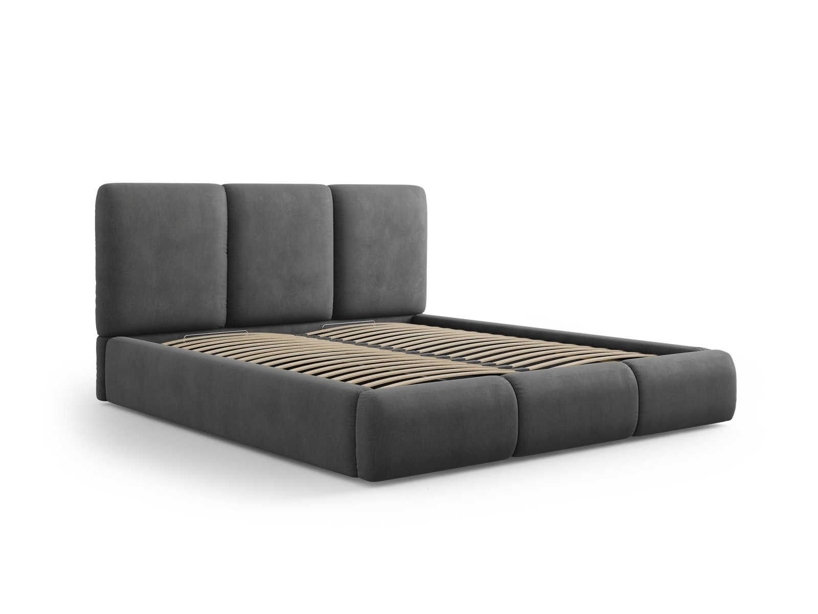 Cosmopolitan Design Stauraumbett mit Kopfteil Nicolas 200x200 Chenille Rebel Dunkelgrau
