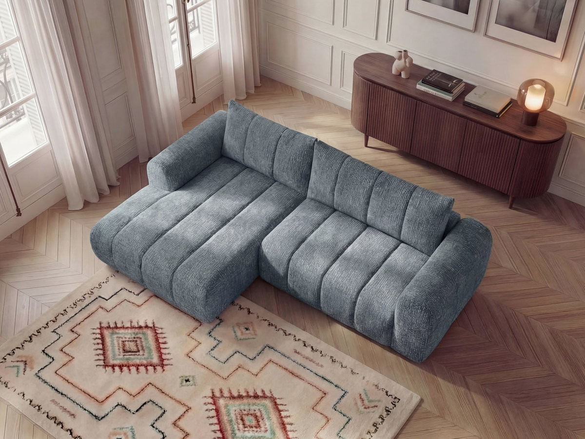 Bobochic Nesty Ecksofa 272 cm Melange-Stoff Blau Ecke links