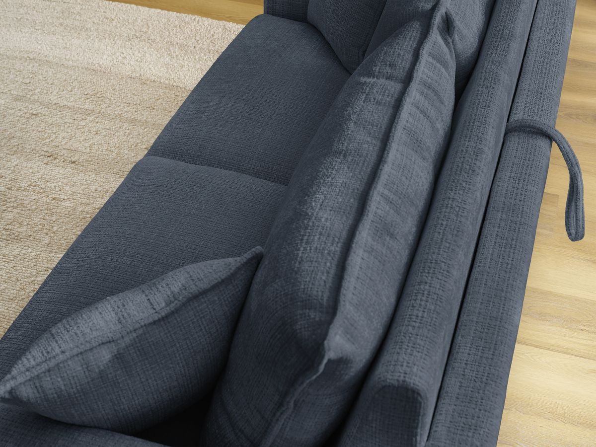 Bobochic Augustin Schlafsofa 3-Sitzer Strukturstoff Dunkelblau, Liegefläche 140 × 200 cm
