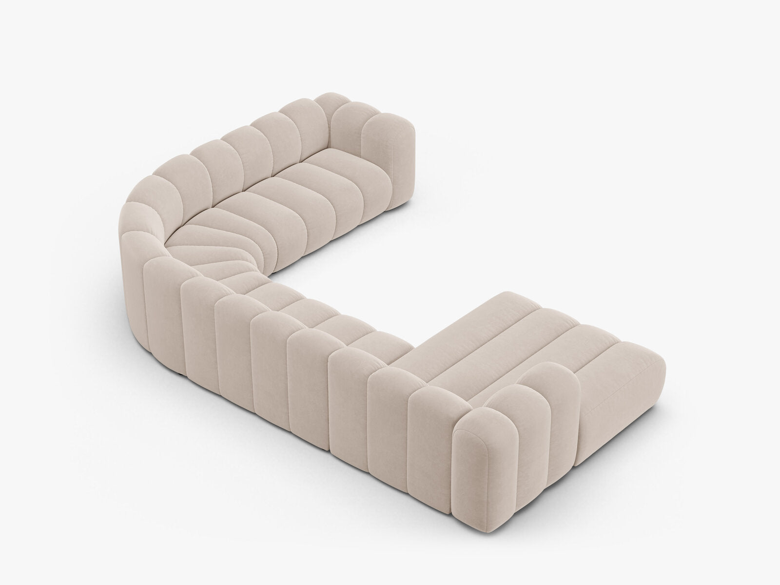 Micadoni Modulares Panorama Ecksofa Lupine 6-Sitzer Rechts Samt Venus Helles Beige