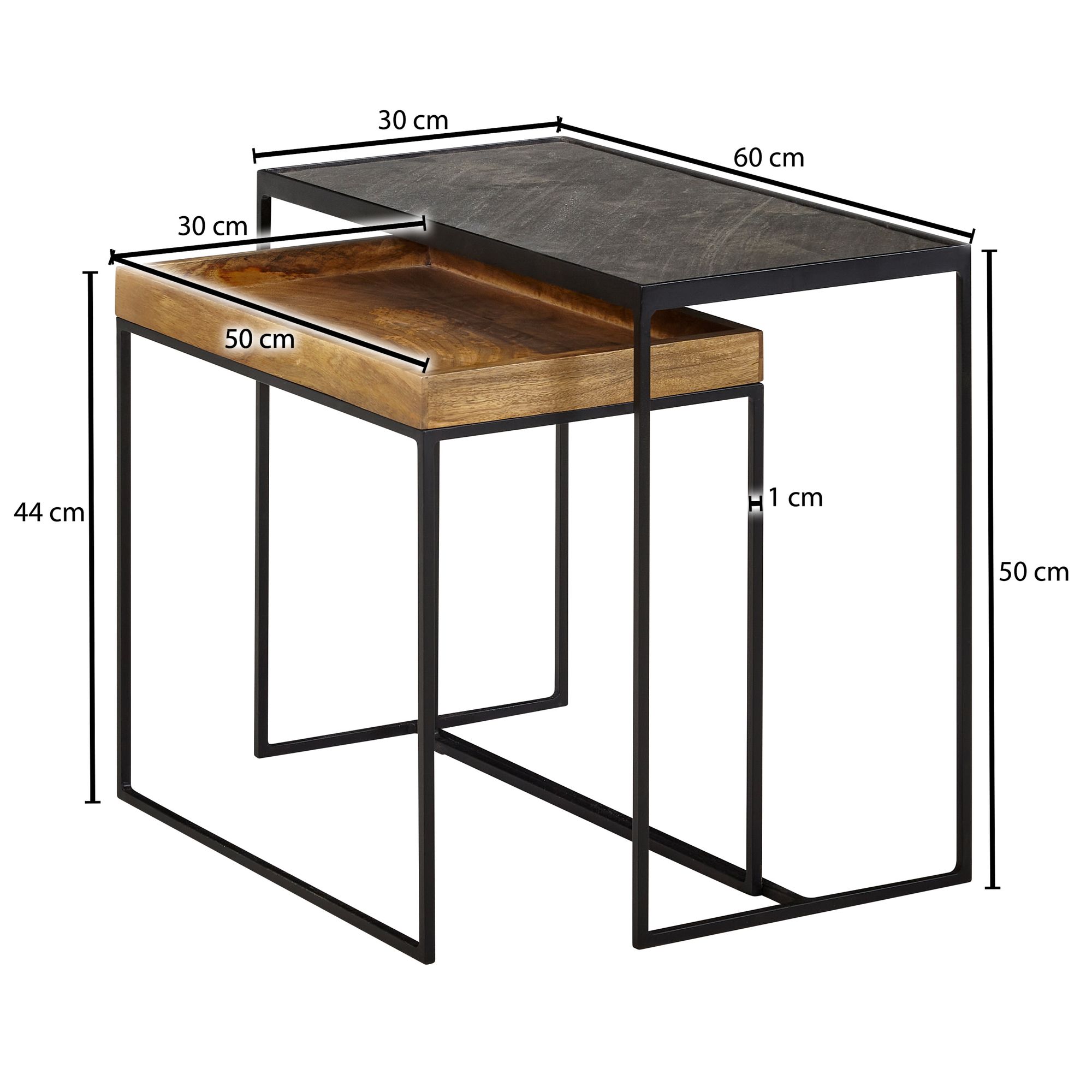 Satztisch 2er-Set Thingeyri Mango Massivholz 60 × 30 × 50 cm
