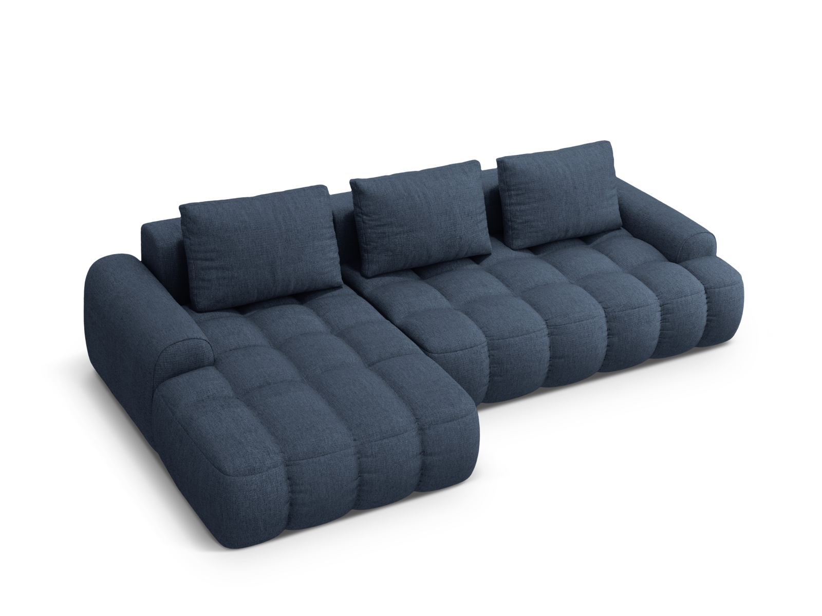 Cosmopolitan Design Ecksofa Linz 3-Sitzer mit Schlaffunktion Strukturierter Stoff Sorella Dunkelblau Links