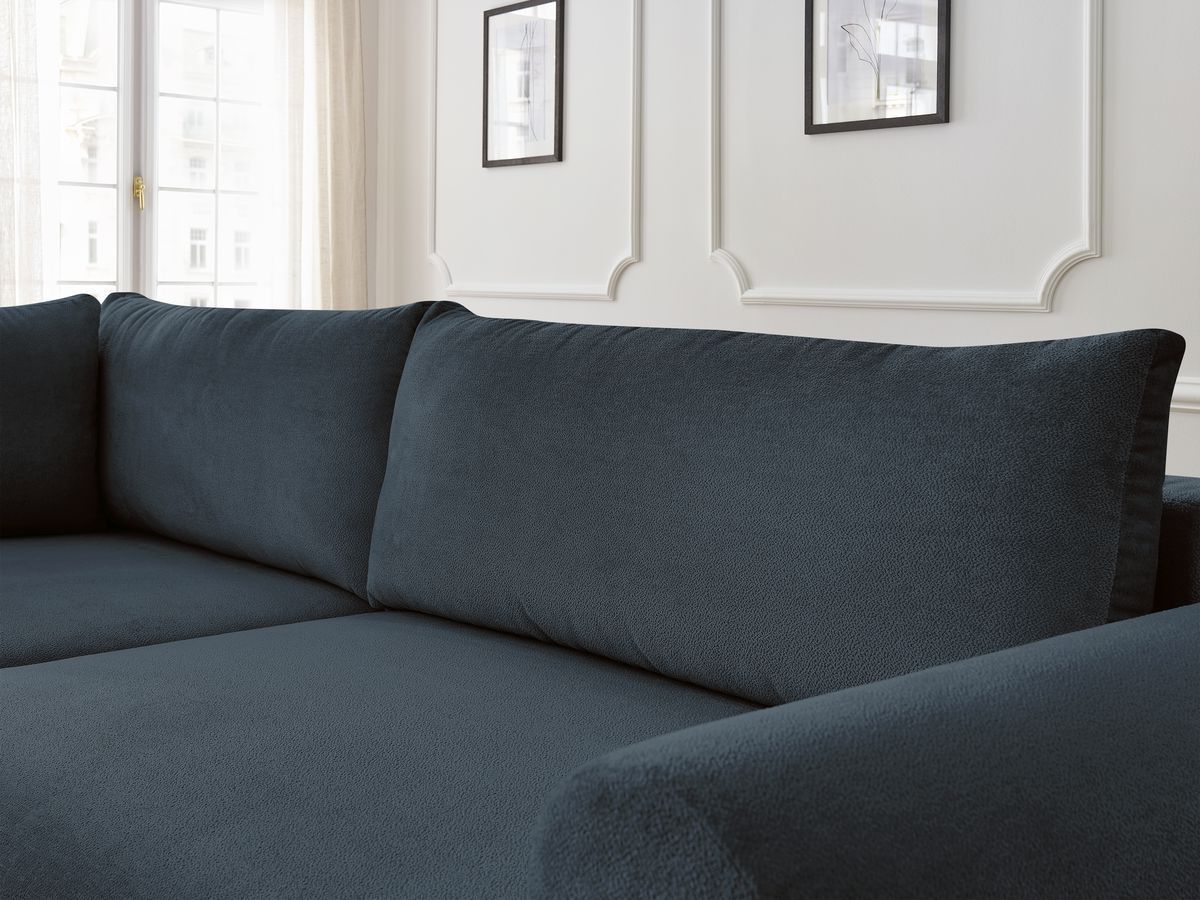 Bobochic Lucien Ecksofa mit Schlaffunktion und Bettkasten 296 × 198 cm Stoff Dunkelblau Ecke links