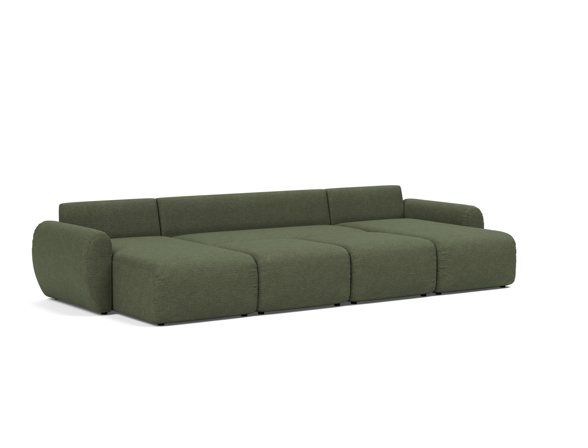 Schlafsofa Norum U-Form mit Curve-Armlehnen Strukturierter Stoff Taura 353-Forest