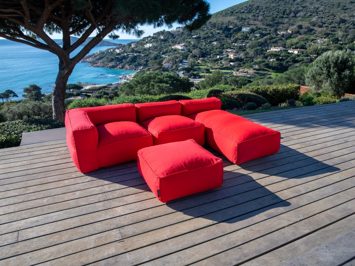 Bobochic Giulia Gartensofa 4-Sitzer mit Pouf, 1 Eckmodul Stoff Rot