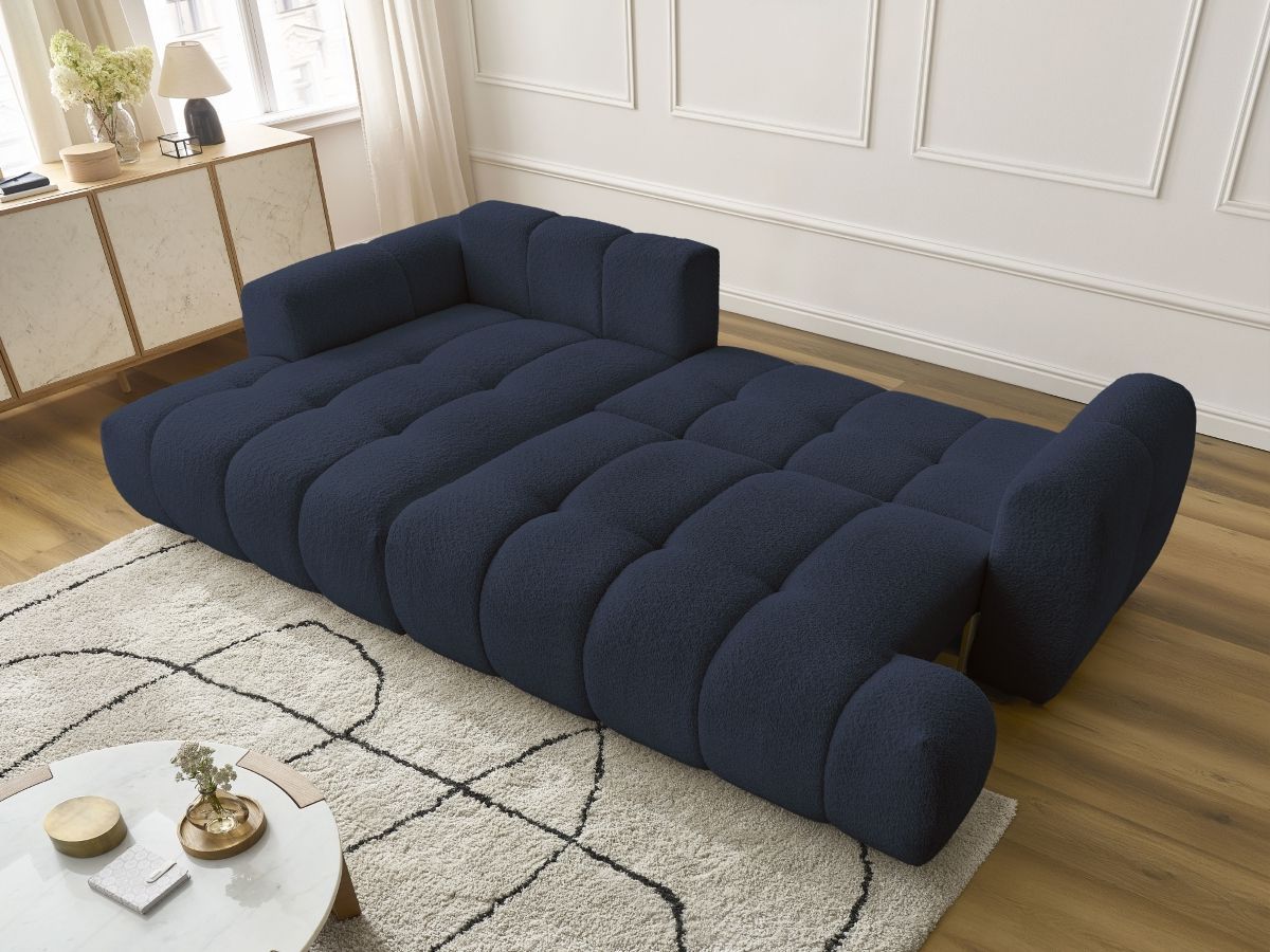 Bobochic Fuji Ecksofa mit Schlaffunktion und Bettkasten 292 × 160 cm Bouclé-Stoff Dunkelblau Ecke links