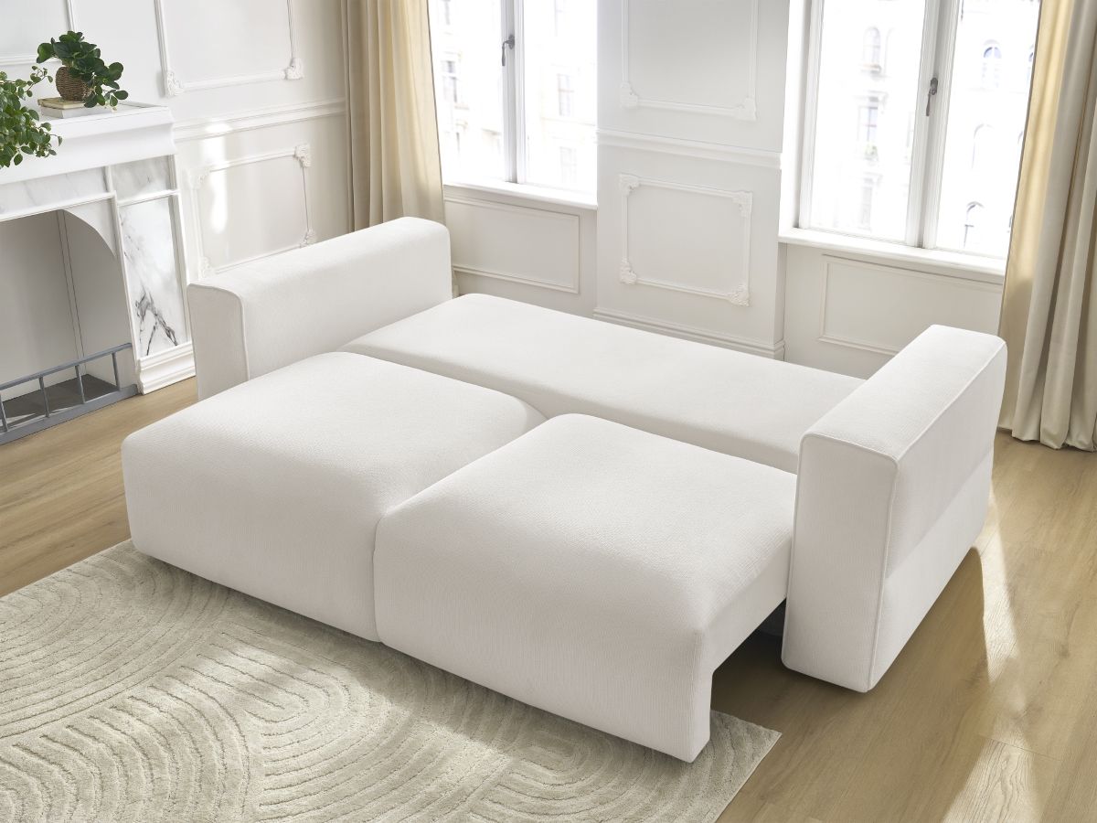 Bobochic Ezechiel Schlafsofa 3-Sitzer mit Bettkasten Melange-Stoff Weiß