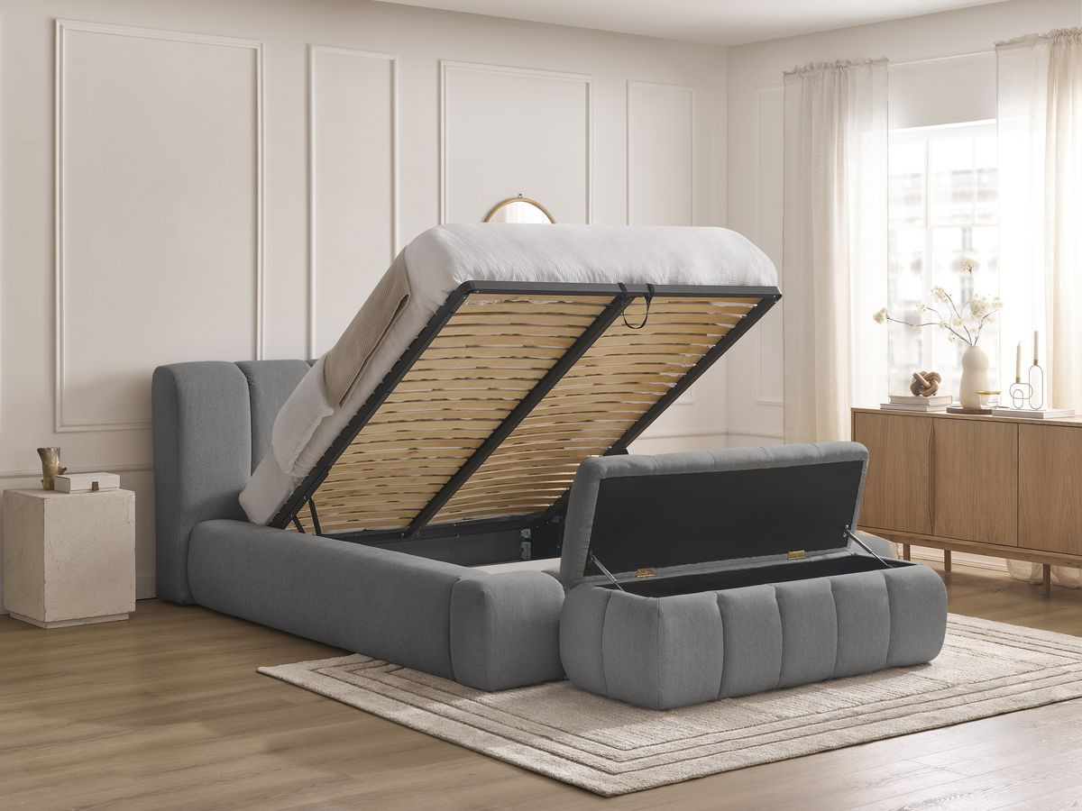 Bobochic Denali Polsterbett mit Bettkasten mit Bettbank Stoff Dunkelgrau, Liegefläche 160 × 200 cm