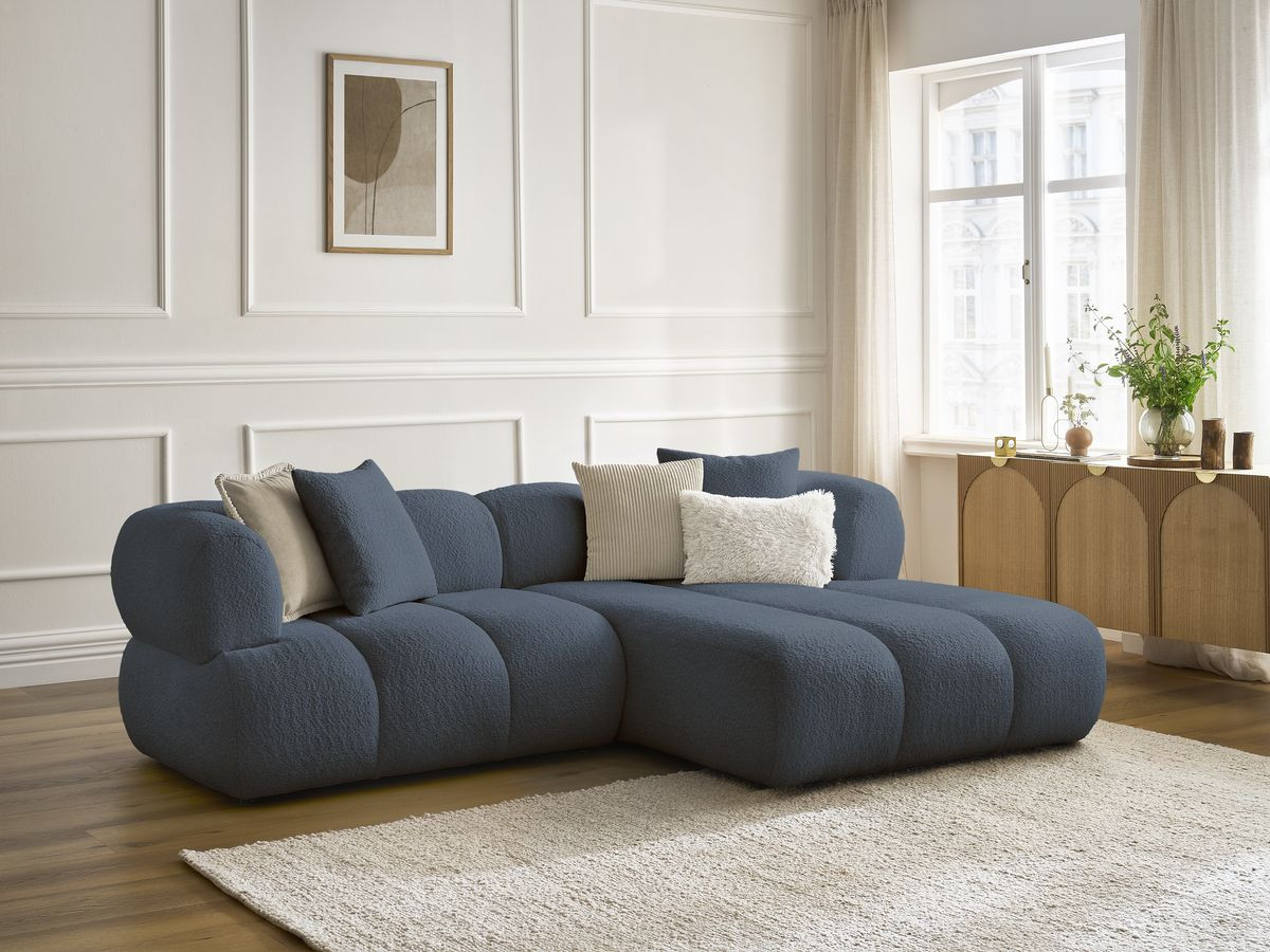 Bobochic Pamira Ecksofa Bouclé-Stoff Dunkelblau Ecke rechts