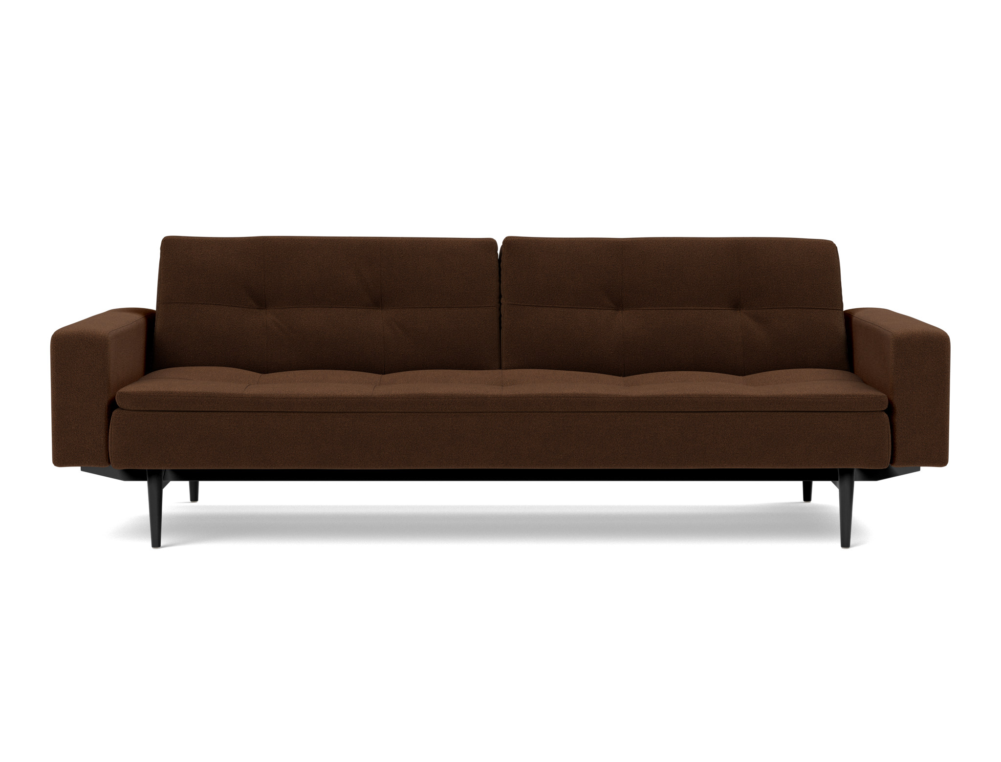 Schlafsofa Dublexo mit Armlehnen Strukturierter Stoff Taura 359-Cappuccino Beine Styletto Eiche schwarz
