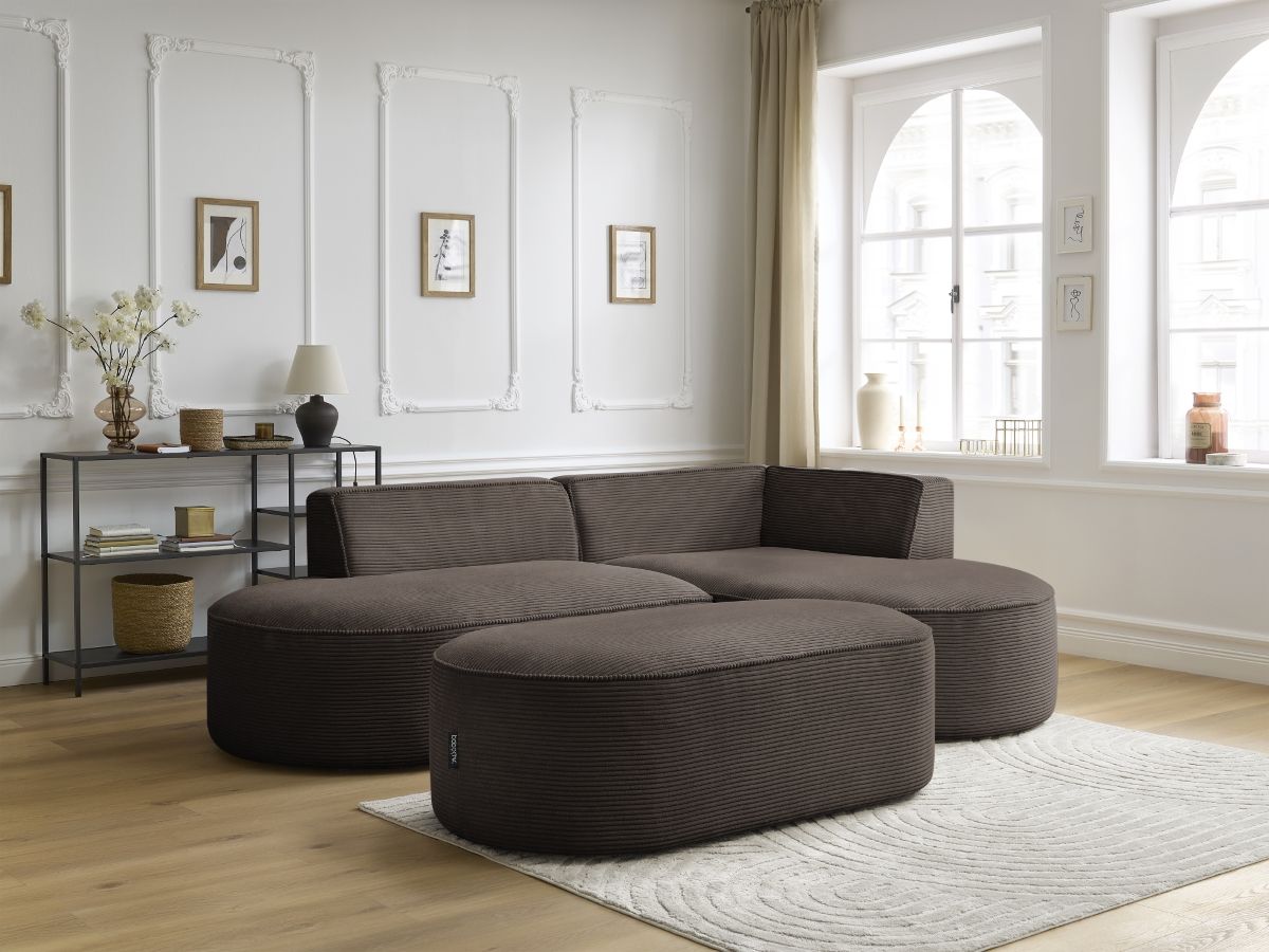 Bobochic Rousseau Ecksofa mit Pouf Cordsamt Braun Ecke rechts
