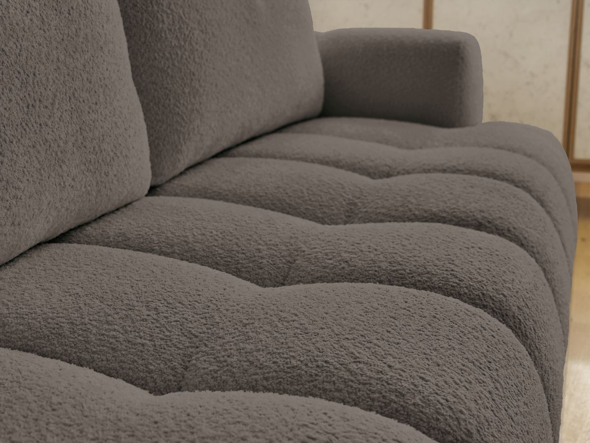 Bobochic Fuji Schlafsofa 3-Sitzer mit Bettkasten und Pouf Bouclé-Stoff Braun