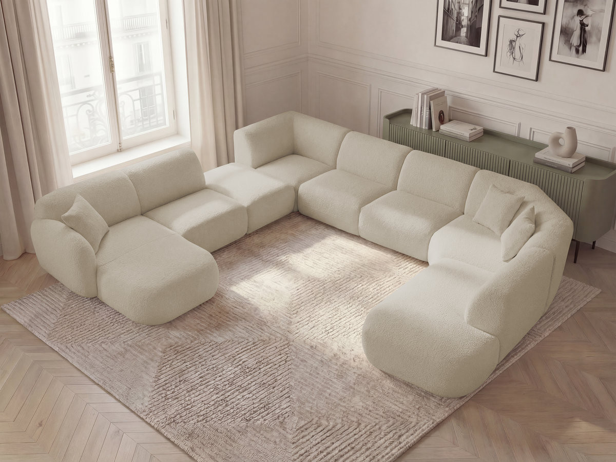 Bobochic Anda Wohnlandschaft mit Pouf 396 × 357 cm Chenille Beige Ecke links