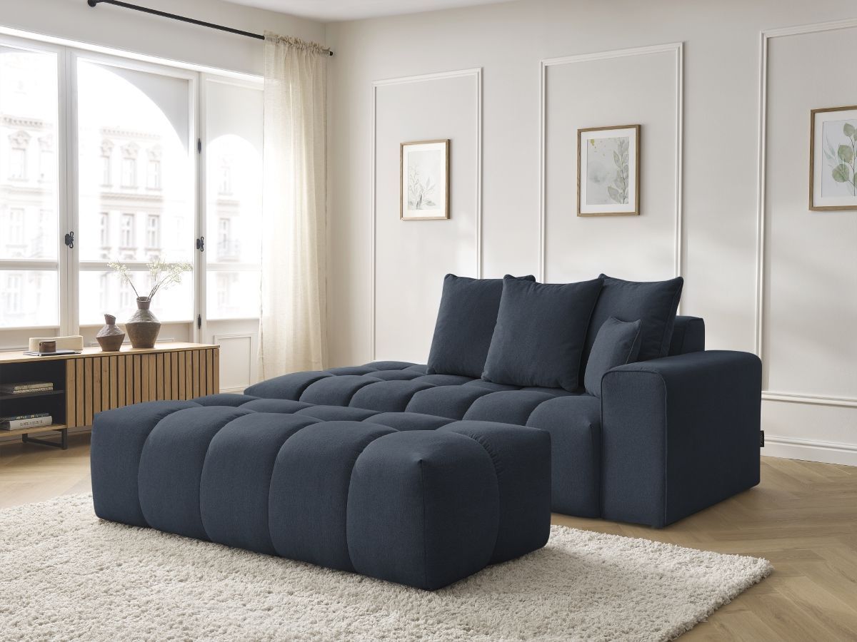 Bobochic Mont-blanc Sofa 5-Sitzer mit Pouf Melange-Stoff Dunkelblau Armlehne rechts