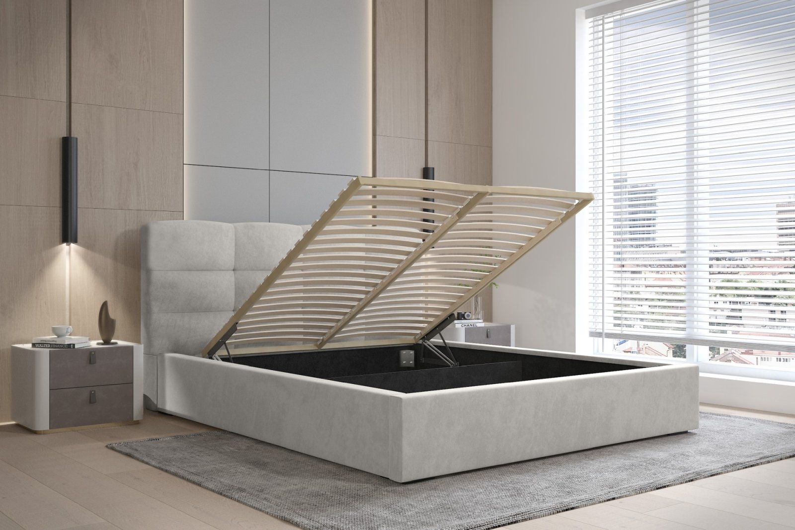 Polsterbett Navo Samtstoff 160x200 mit Holzrahmen Macau Pearl