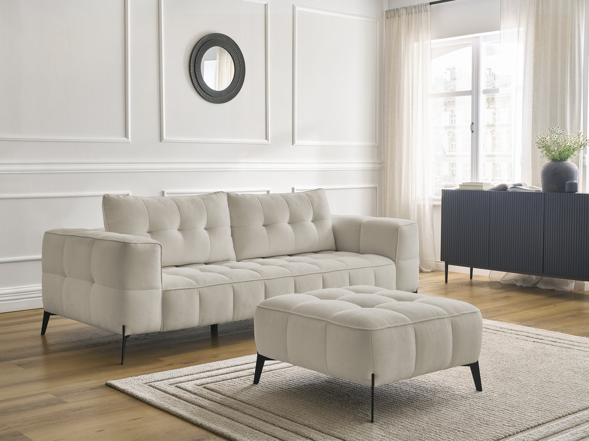 Bobochic Anis Sofa 3-Sitzer mit Pouf Strukturstoff Beige