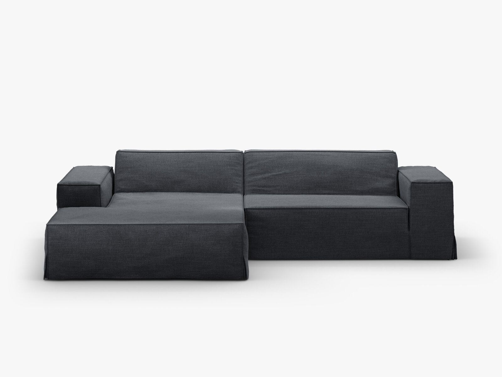 Micadoni Ecksofa Jodie 3-Sitzer Links Strukturierter Stoff Lins Grau und Blau