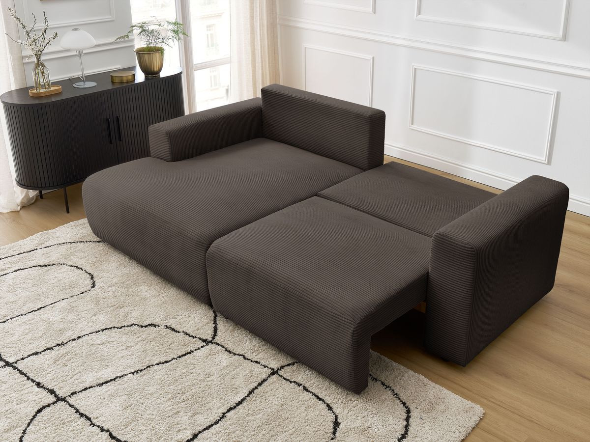Bobochic Atilla Ecksofa mit Schlaffunktion und Bettkasten Cordsamt Taupe Ecke links