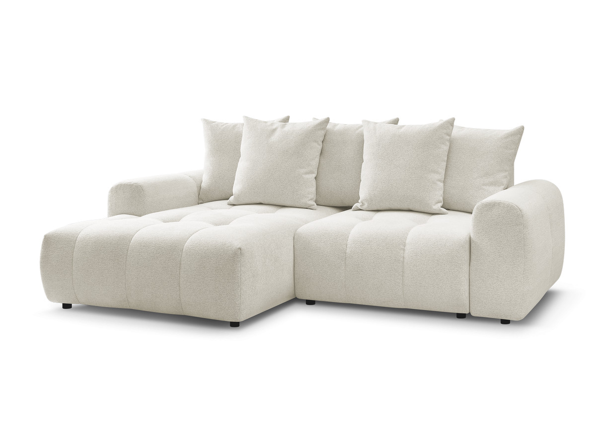 Bobochic Roxelane Ecksofa mit Schlaffunktion und Bettkasten 258 × 150 cm Melange-Stoff Weiß Ecke links