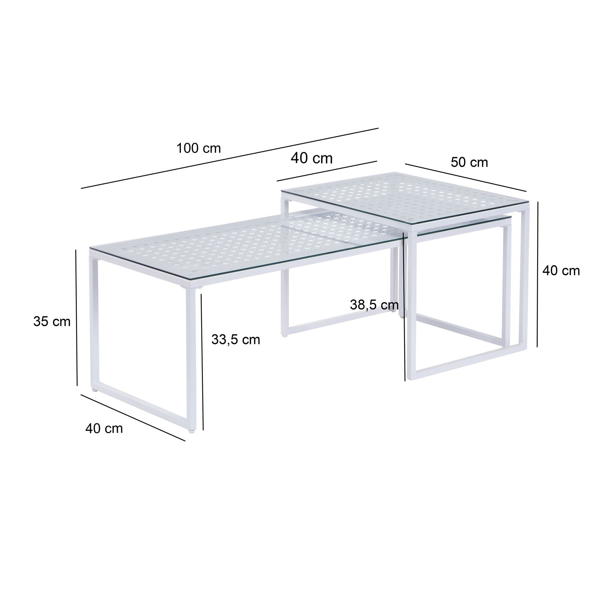 Satztisch 2er-Set Kabelvag Glas Weiß 100 × 40 × 35 cm