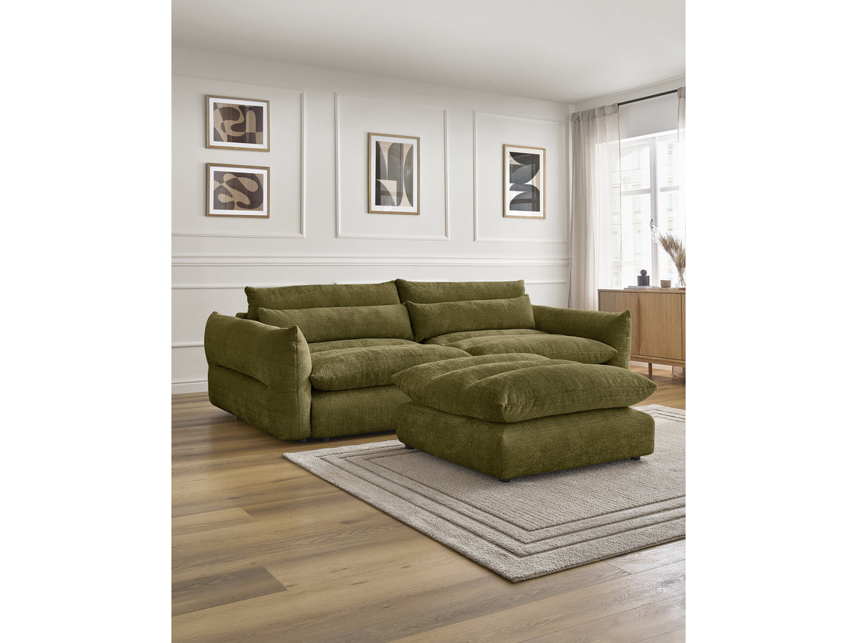 Bobochic Neil Sofa 3-Sitzer mit Pouf Strukturstoff Grün