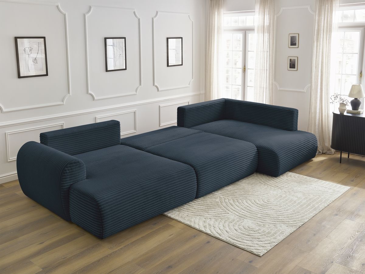 Bobochic Lucien Wohnlandschaft Breitcord weich Dunkelblau Ecke links