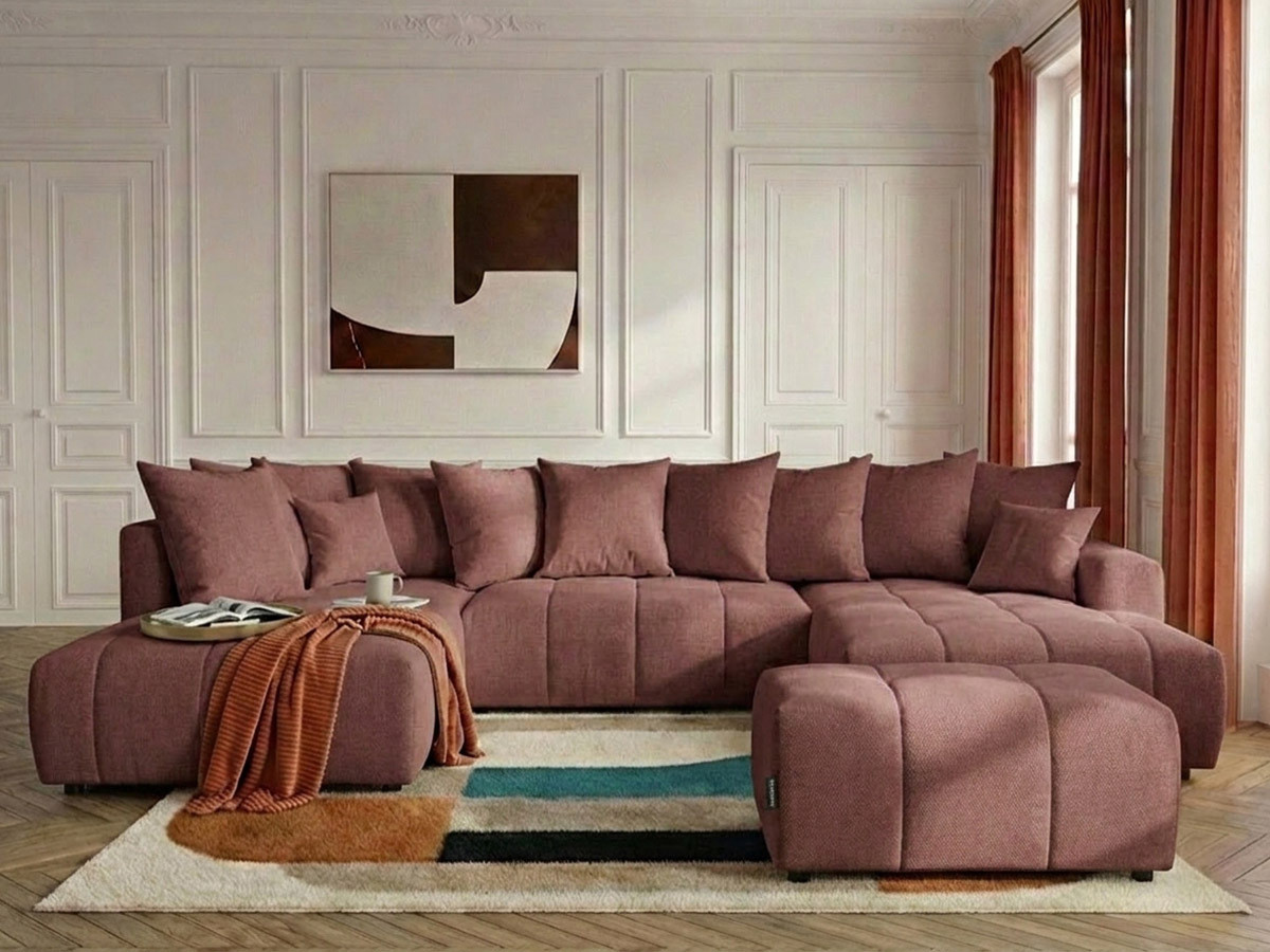 Bobochic Roxelane Wohnlandschaft mit Pouf Melange-Stoff Rot Ecke rechts