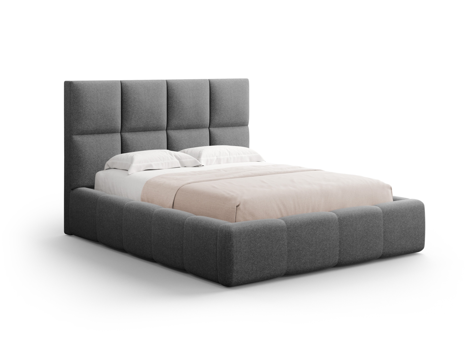 Cosmopolitan Design Stauraumbett mit Kopfteil Livigno 200x200 Strukturierter Stoff Solid Dunkelgrau