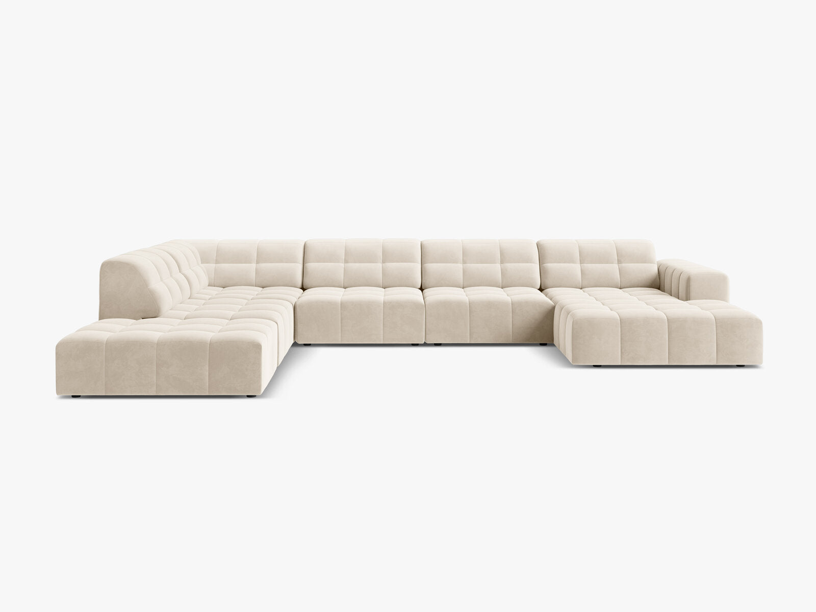 Micadoni Panorama Ecksofa Jennifer 7-Sitzer Links Samt Bluvel Helles Beige