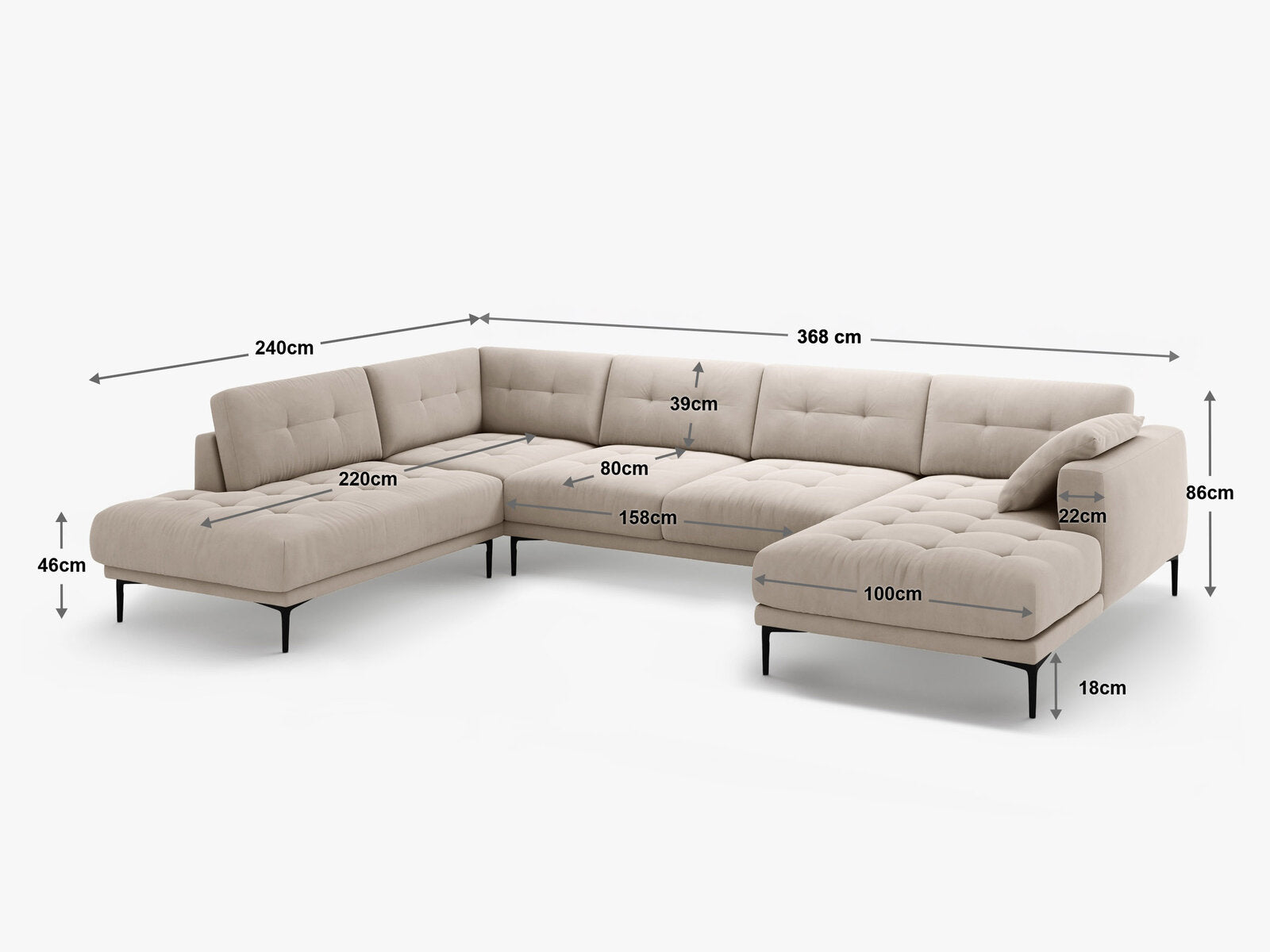 Micadoni Panorama Ecksofa Bemy 7-Sitzer Links Samt Flaschengrün
