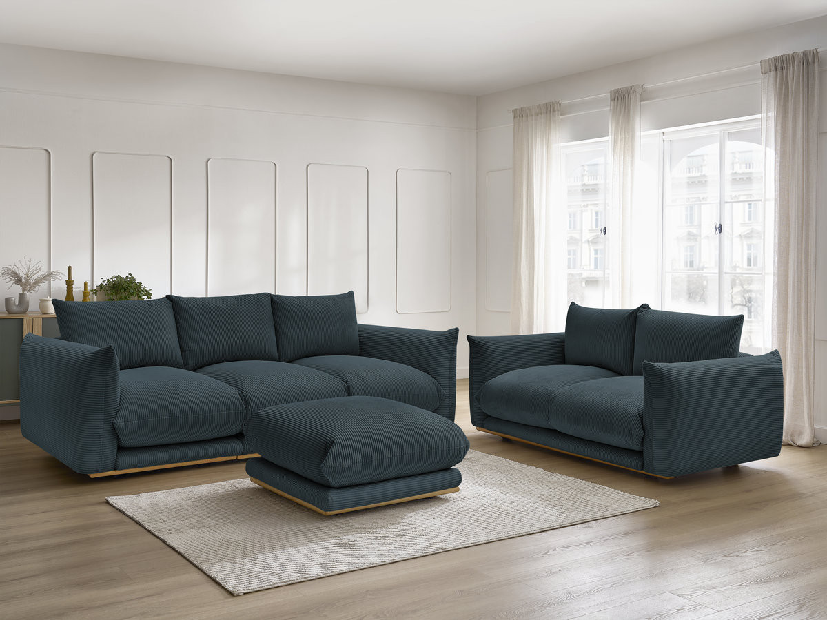 Bobochic Ernest Sofa 5-Sitzer mit Pouf Cordsamt Dunkelblau
