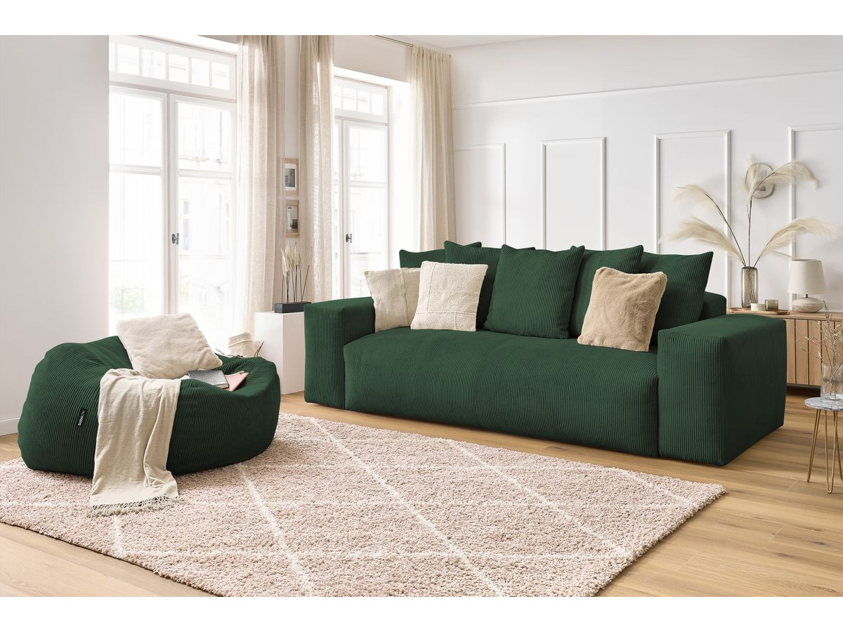 Bobochic Voltaire Sofa 4-Sitzer mit Pouf 280 × 124 cm Cordsamt Grün