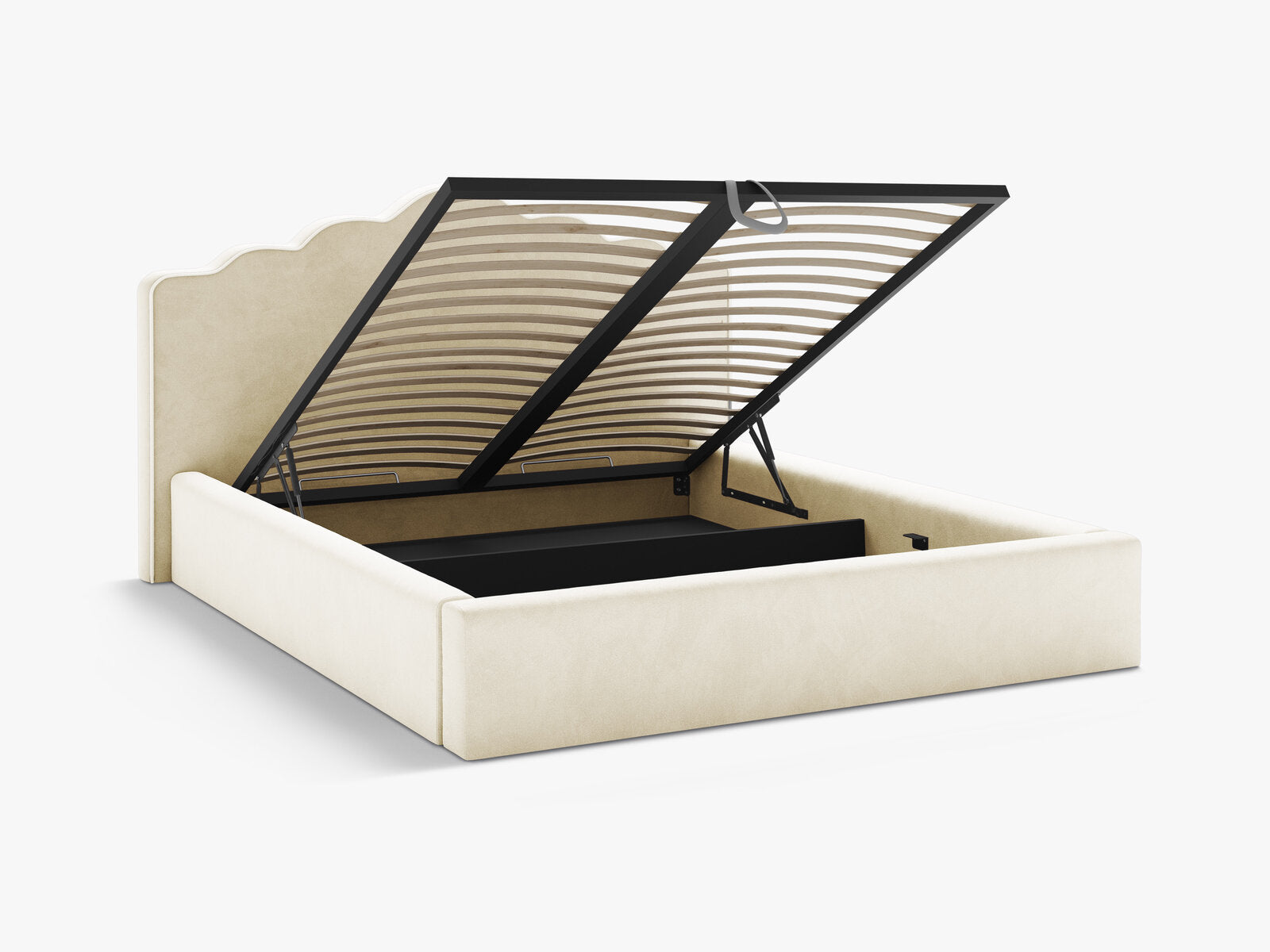 Micadoni Dream Samtbett mit Bettkasten und Kopfteil Samt Magic Velvet Elfenbein 180x200