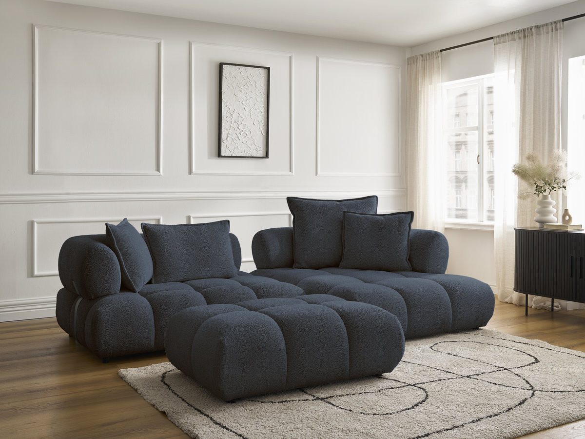 Bobochic Alya Ecksofa mit Pouf Bouclé-Stoff Dunkelblau Ecke rechts
