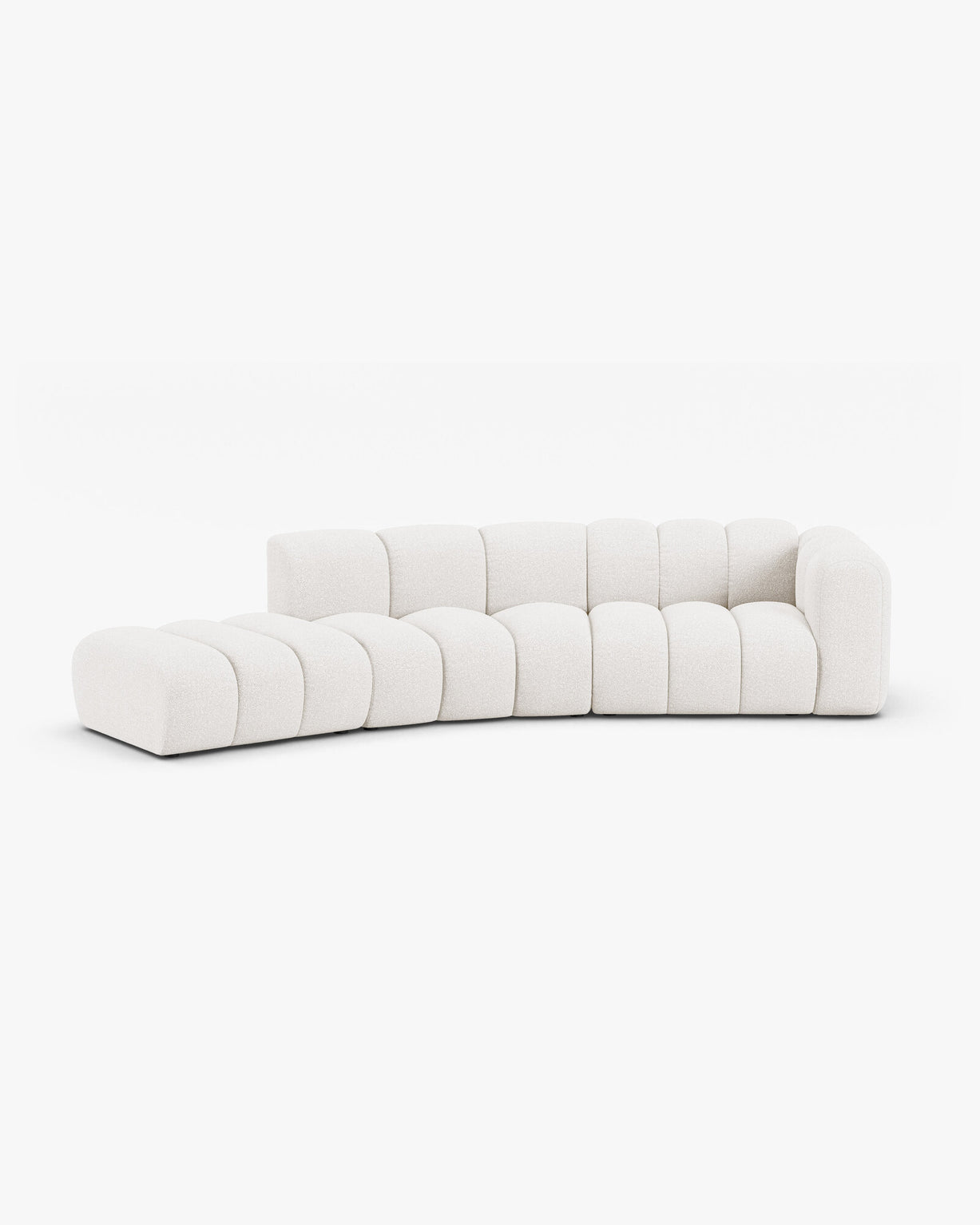 Micadoni Modulares Sofa Lupine 5-Sitzer Links Boucle Baloo Weiß