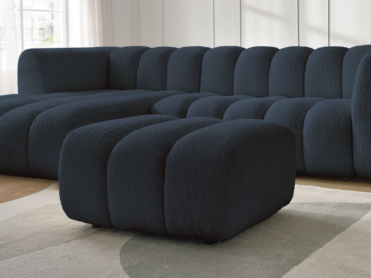 Bobochic Talia Ecksofa mit Pouf Bouclé-Stoff Dunkelblau Ecke links