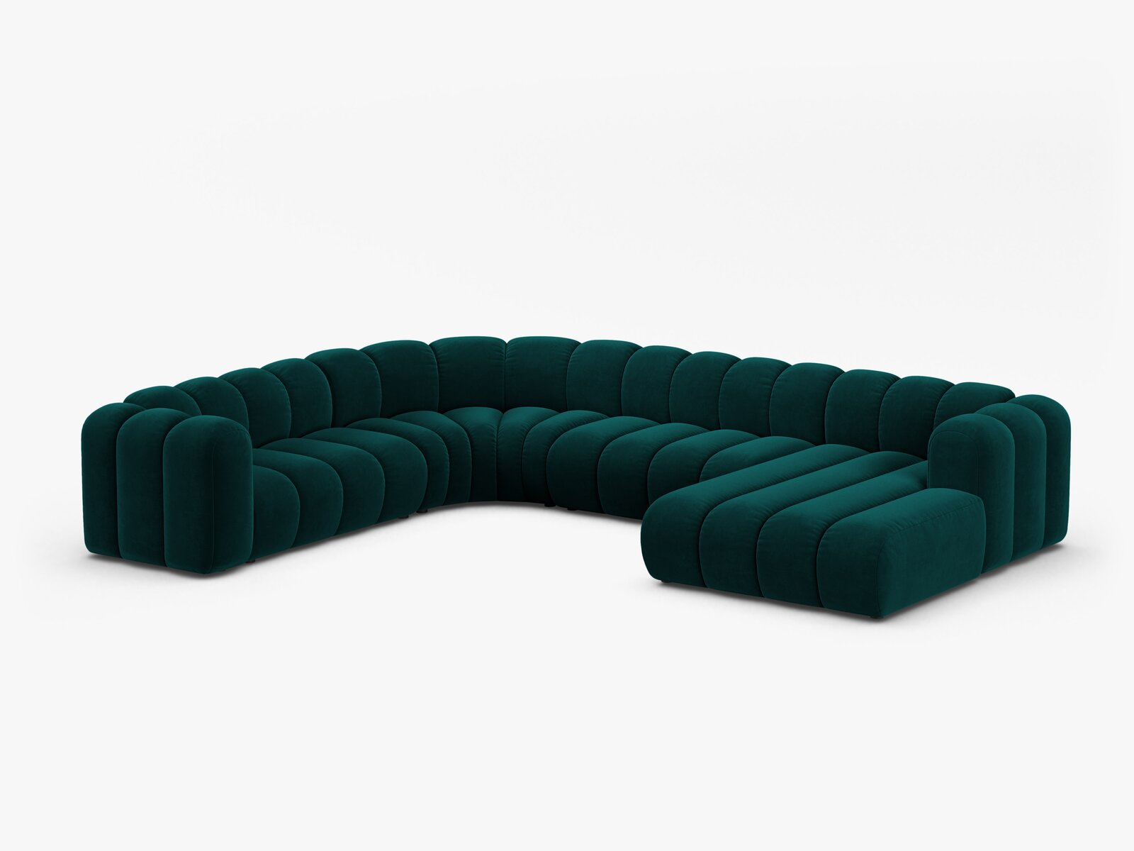 Micadoni Modulares Panorama Ecksofa Lupine 6-Sitzer Links Samt Venus Dunkel Petrol
