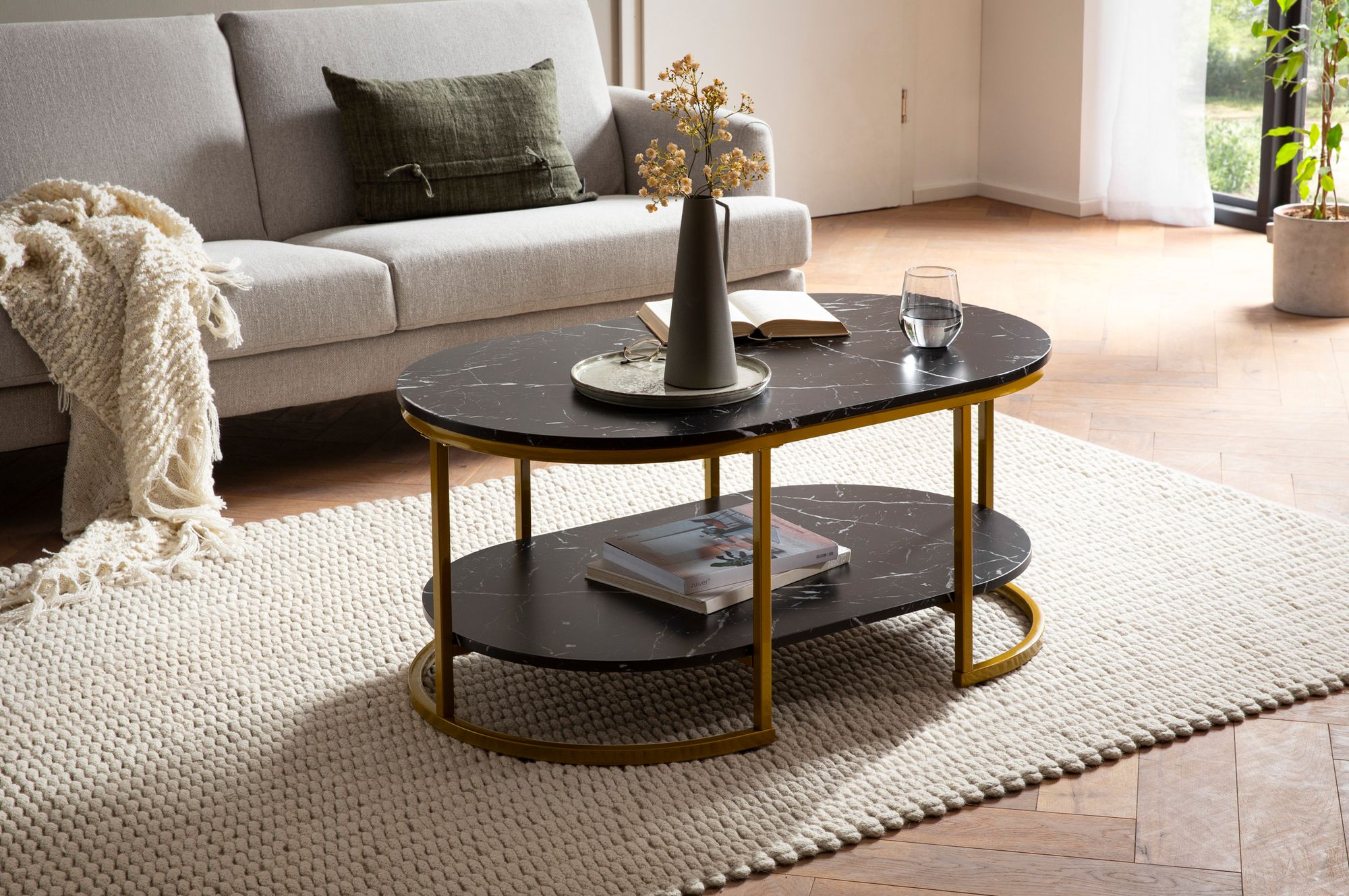 Couchtisch Heimey Marmoroptik Schwarz 100 × 60 × 45 cm