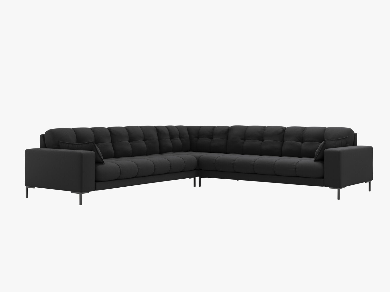 Micadoni Symmetrisches Ecksofa Mamaia 6-Sitzer Strukturierter Stoff Neve Dunkelgrau schwarze Beine