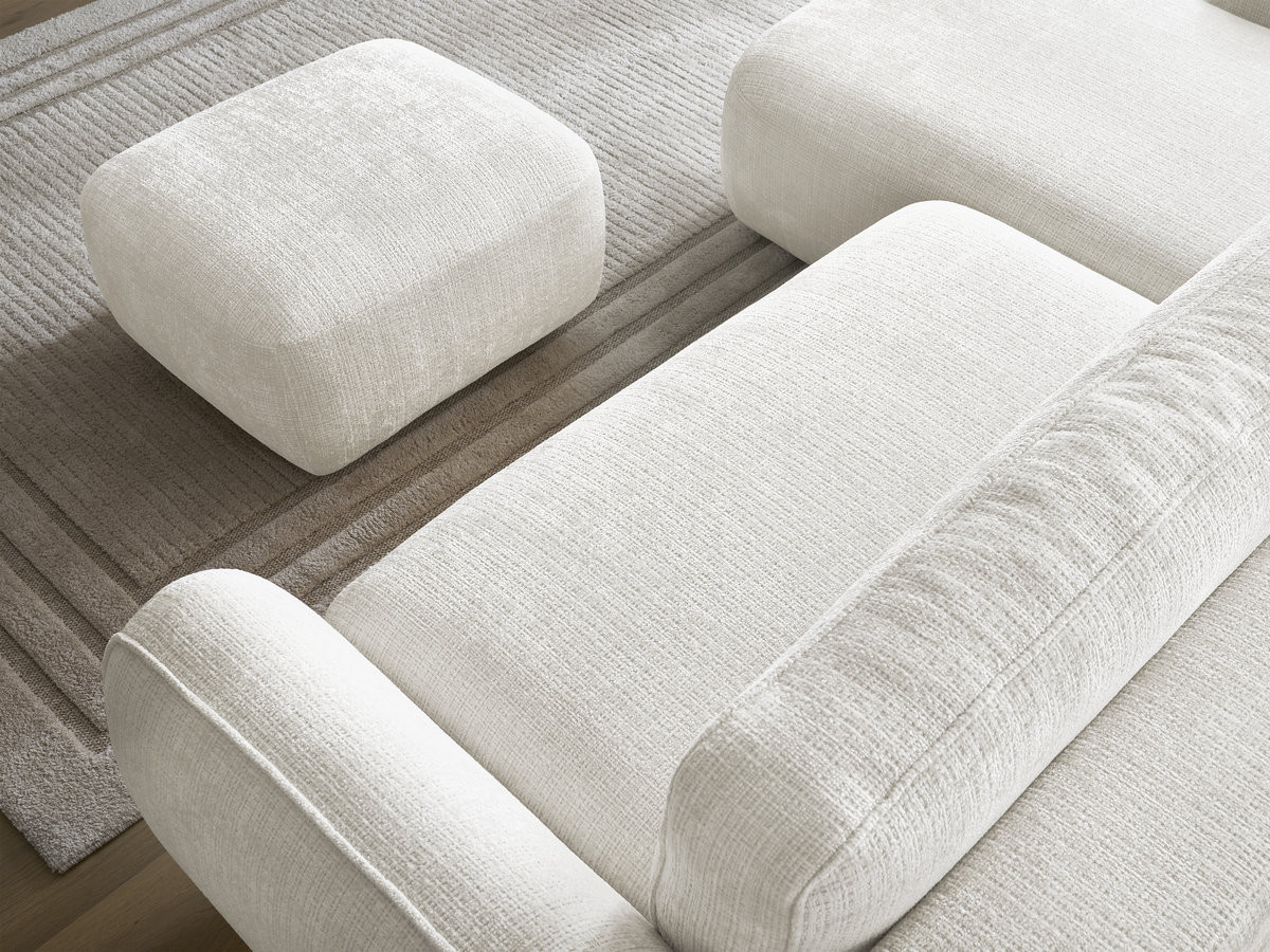 Bobochic Denise Ecksofa mit Schlaffunktion und Bettkasten und Pouf 258 × 160 cm Strukturstoff Weiß Ecke links