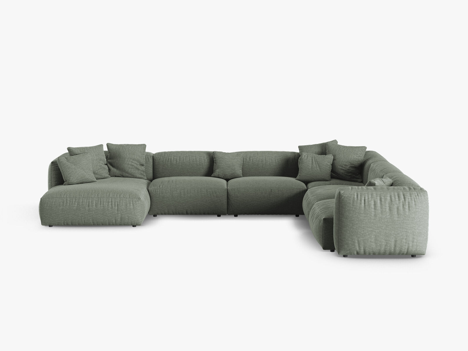 Micadoni modulares Ecksofa XL Martina 6-Sitzer 90cm Sitztiefe Rechts Strukturierter Stoff Boston Moßgrün