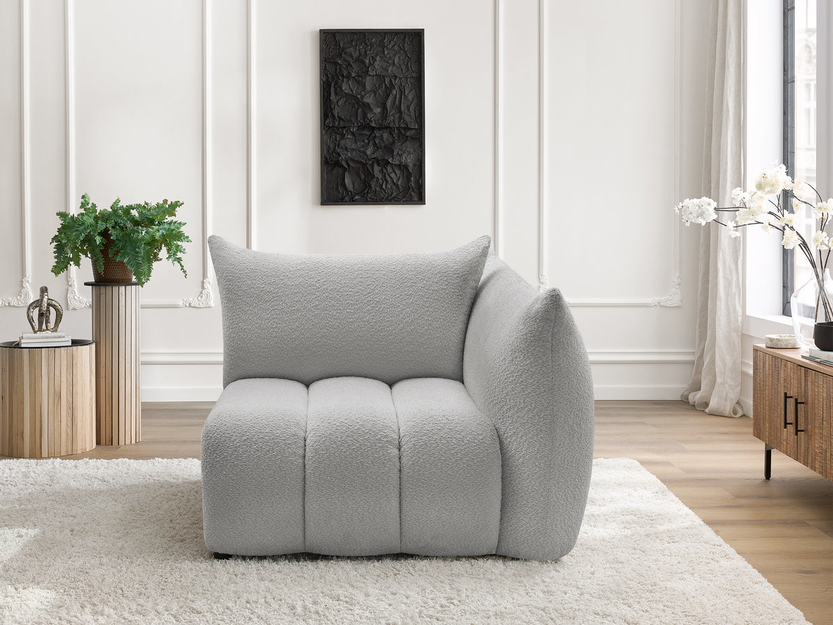 Bobochic Azra Sofamodul 1-Sitzer 117 × 112 cm Bouclé-Stoff Hellgrau Ecke rechts