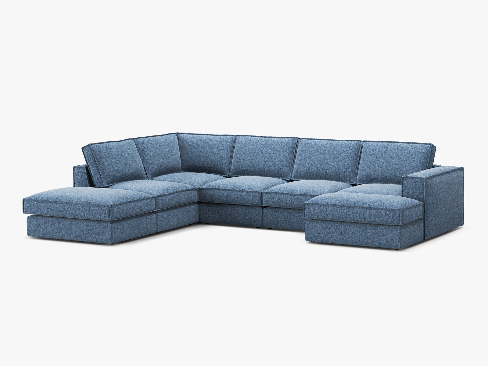 Micadoni modulares Panorama Ecksofa Pola 5-Sitzer Links Strukturierter Stoff Babel Dunkelblau