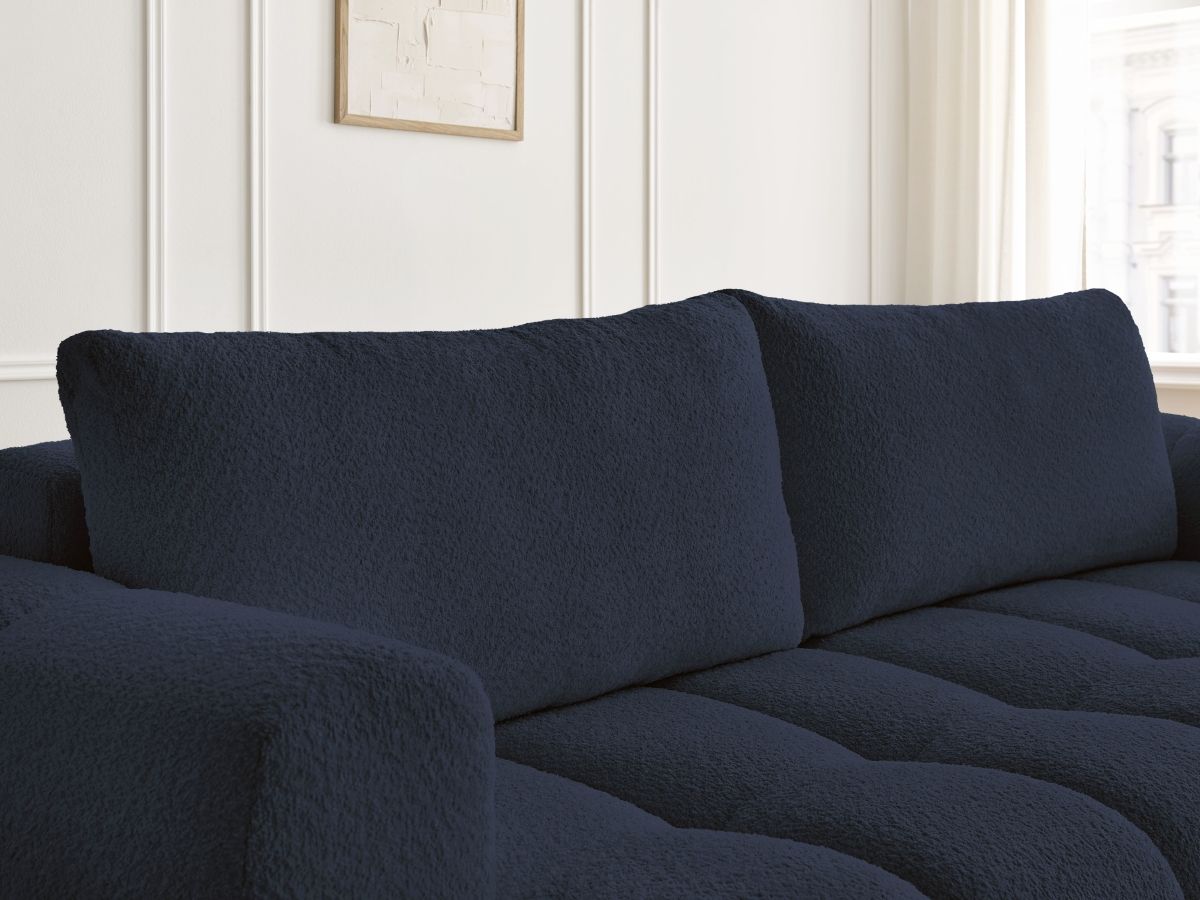 Bobochic Fuji Schlafsofa 3-Sitzer mit Bettkasten Bouclé-Stoff Dunkelblau