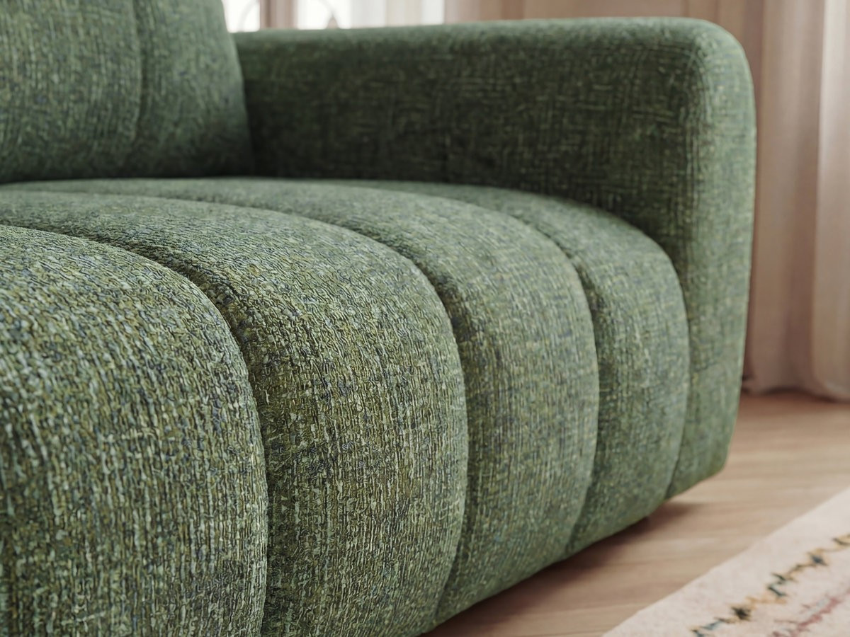 Bobochic Nesty Ecksofa in L-Form, 256 cm, mit Pouf Melange-Stoff Hellgrün Ecke links