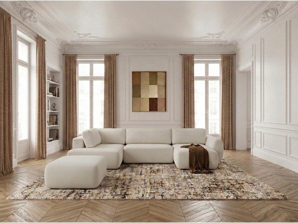 Bobochic Denise Wohnlandschaft mit Pouf Strukturstoff Weiß Ecke rechts
