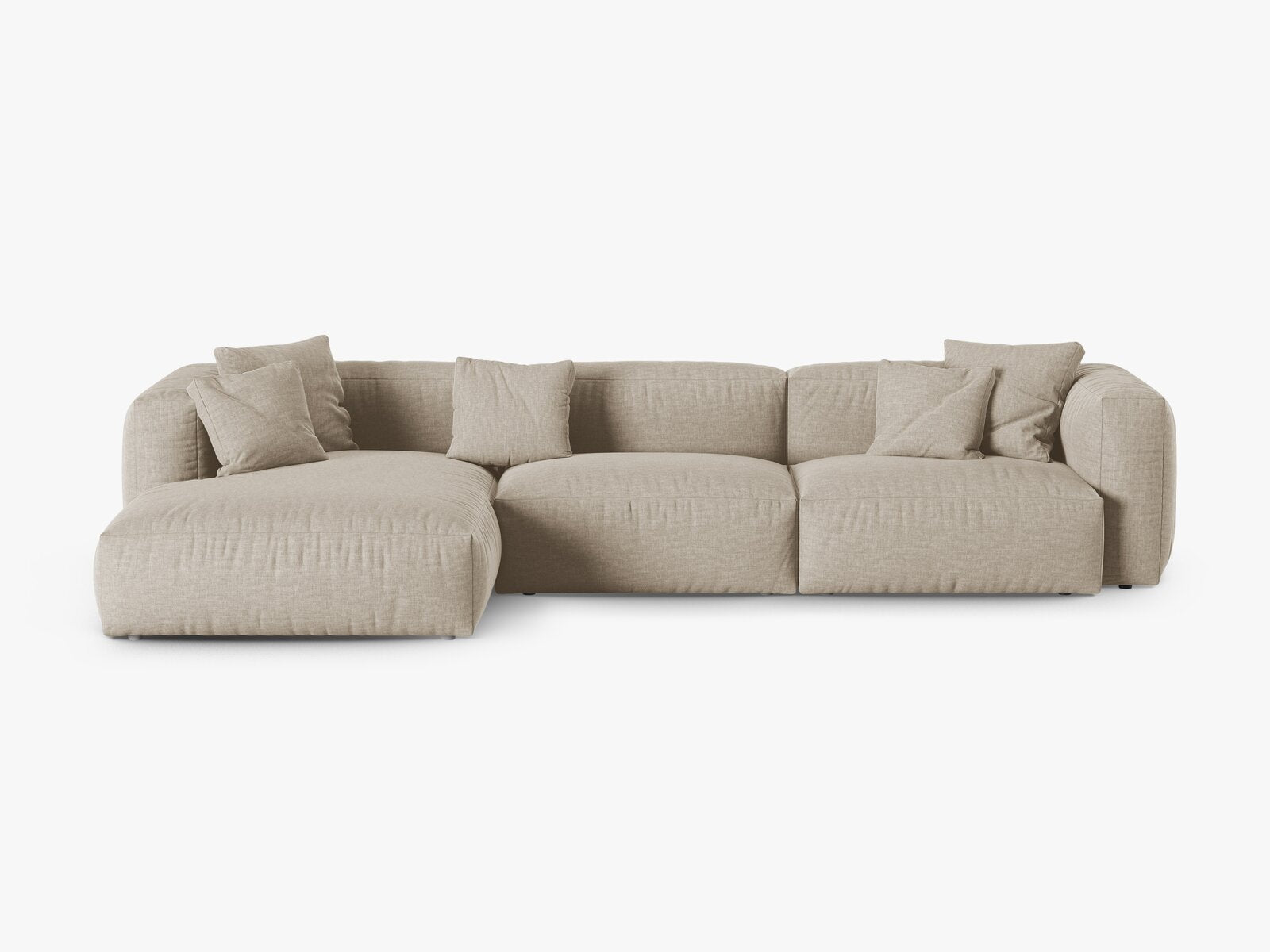 Micadoni Ecksofa Martina 3-Sitzer 90cm Sitztiefe Links Strukturierter Stoff Boston Helles Beige